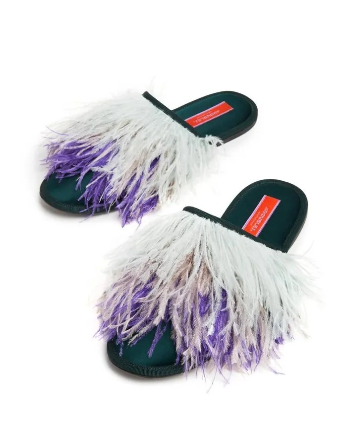 Feather Slippers Solid Green Women La Double J Shoes Feather Slippers Solid Green Women La Double J Shoes