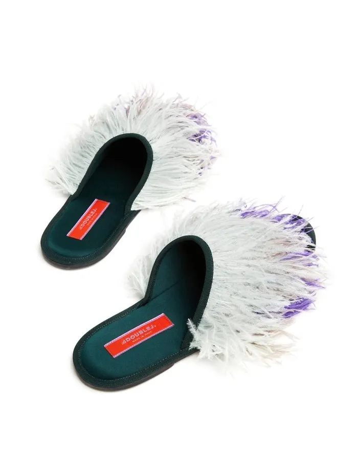 Feather Slippers Solid Green Women La Double J Shoes Feather Slippers Solid Green Women La Double J Shoes
