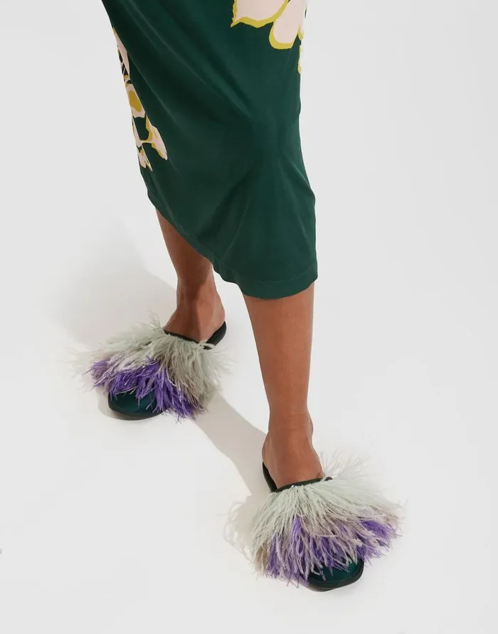 Feather Slippers Solid Green Women La Double J Shoes Feather Slippers Solid Green Women La Double J Shoes
