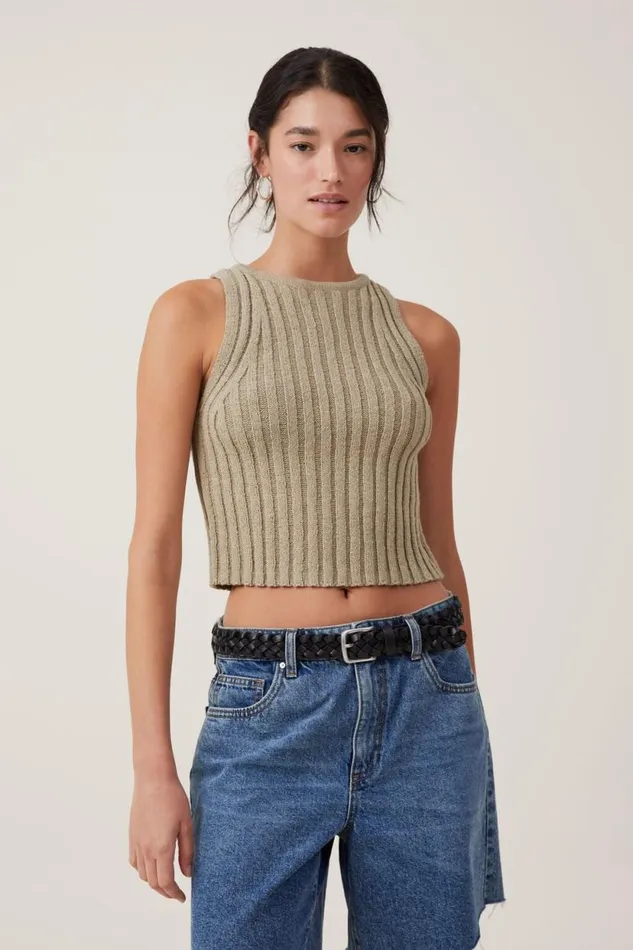 Float Your Boat Rib Knit Tank Desert Sage Women Cotton On Tops