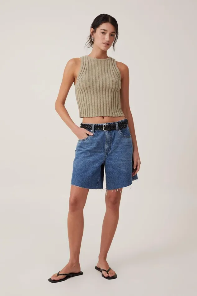 Float Your Boat Rib Knit Tank Desert Sage Women Cotton On Tops