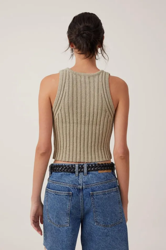 Float Your Boat Rib Knit Tank Desert Sage Women Cotton On Tops