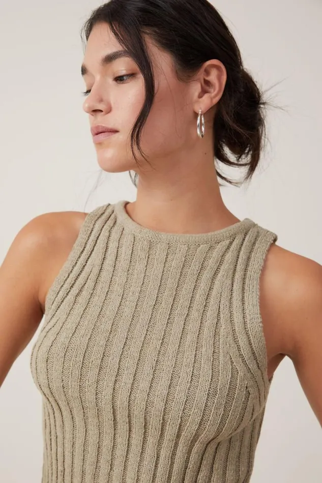 Float Your Boat Rib Knit Tank Desert Sage Women Cotton On Tops