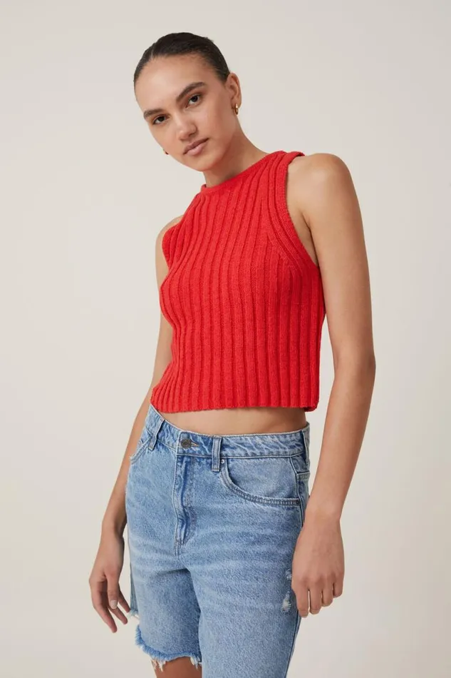Float Your Boat Rib Knit Tank Racer Red Women Cotton On Tops