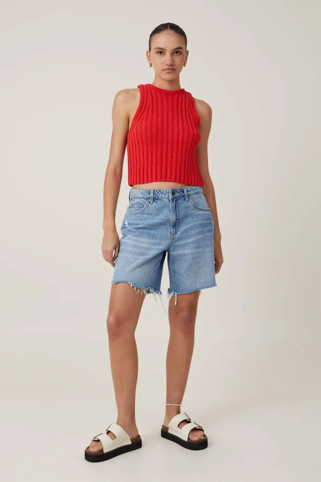 Float Your Boat Rib Knit Tank Racer Red Women Cotton On Tops