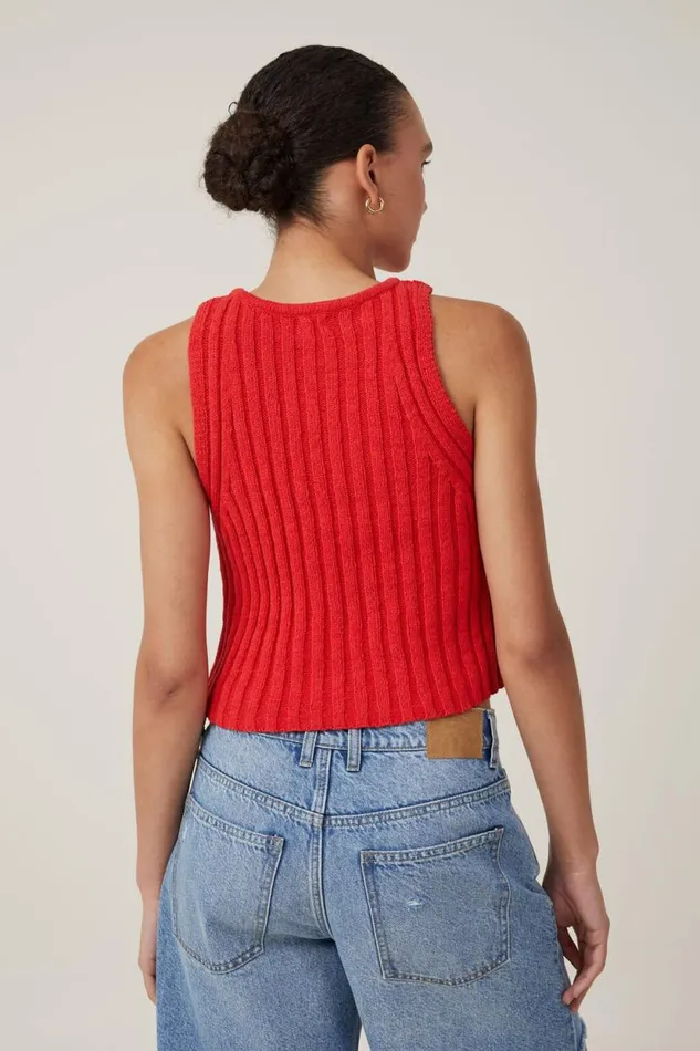 Float Your Boat Rib Knit Tank Racer Red Women Cotton On Tops