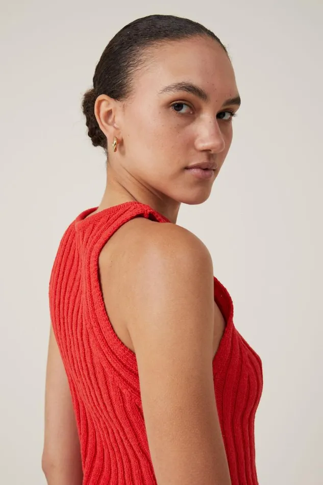 Float Your Boat Rib Knit Tank Racer Red Women Cotton On Tops