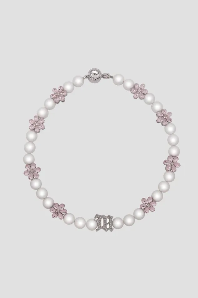 Flowers And Pearls Necklace Silver WomenMen MISBHV Jewelry