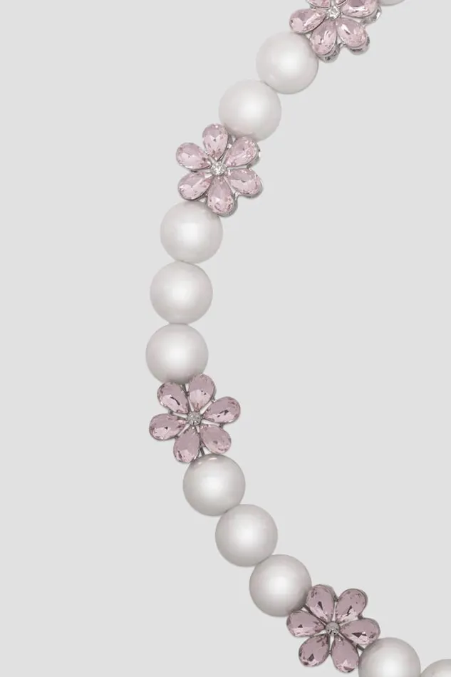 Flowers And Pearls Necklace Silver WomenMen MISBHV Jewelry