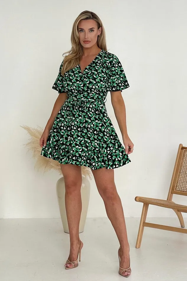 Frankie Wrap Skater Mini Dress Green Women Girl In Mind Skater Dresses