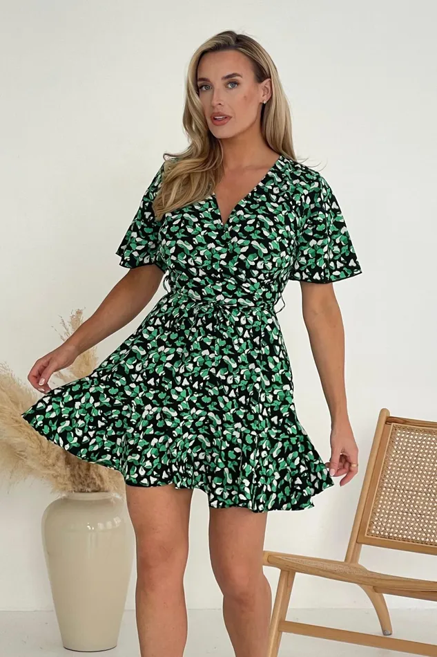 Frankie Wrap Skater Mini Dress Green Women Girl In Mind Skater Dresses