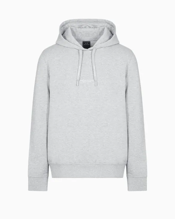 French Terry Cotton Hoodie With Logo Grey Men Armani Matching Sets