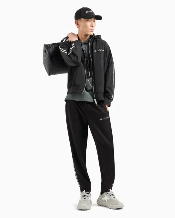 Full Zip Blouson In Crinkle Fabric With Logo On The Chest Black Men Armani Outerwear Full Zip Blouson In Crinkle Fabric With Logo On The Chest Black Men Armani Outerwear