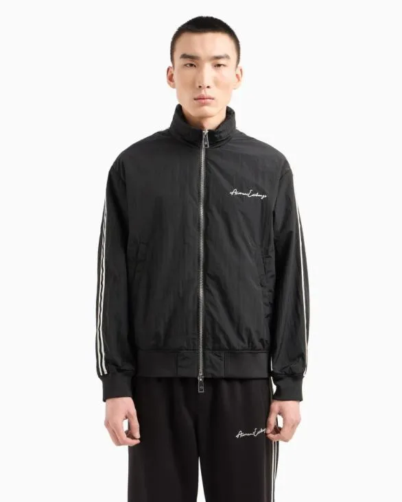 Full Zip Blouson In Crinkle Fabric With Logo On The Chest Black Men Armani Outerwear Full Zip Blouson In Crinkle Fabric With Logo On The Chest Black Men Armani Outerwear