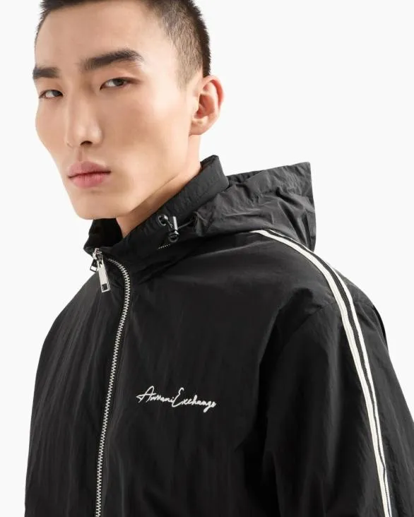 Full Zip Blouson In Crinkle Fabric With Logo On The Chest Black Men Armani Outerwear Full Zip Blouson In Crinkle Fabric With Logo On The Chest Black Men Armani Outerwear