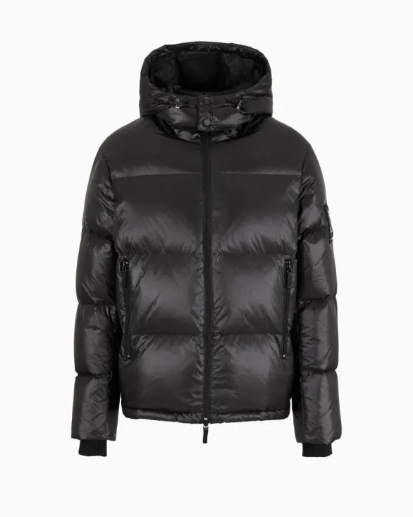 Full Zip Down Jacket With Hood Black Men Armani Outerwear