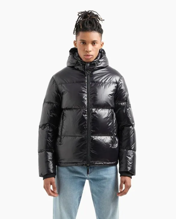 Full Zip Down Jacket With Hood Black Men Armani Outerwear Full Zip Down Jacket With Hood Black Men Armani Outerwear