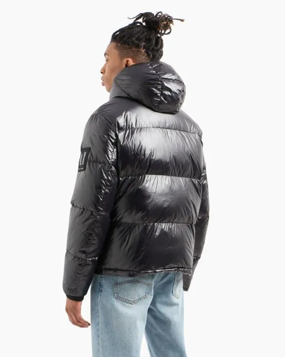 Full Zip Down Jacket With Hood Black Men Armani Outerwear Full Zip Down Jacket With Hood Black Men Armani Outerwear