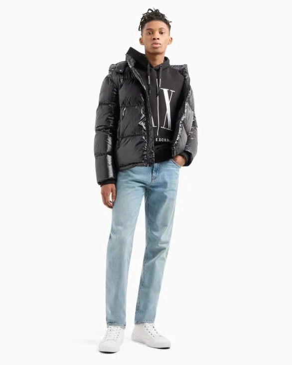 Full Zip Down Jacket With Hood Black Men Armani Outerwear Full Zip Down Jacket With Hood Black Men Armani Outerwear