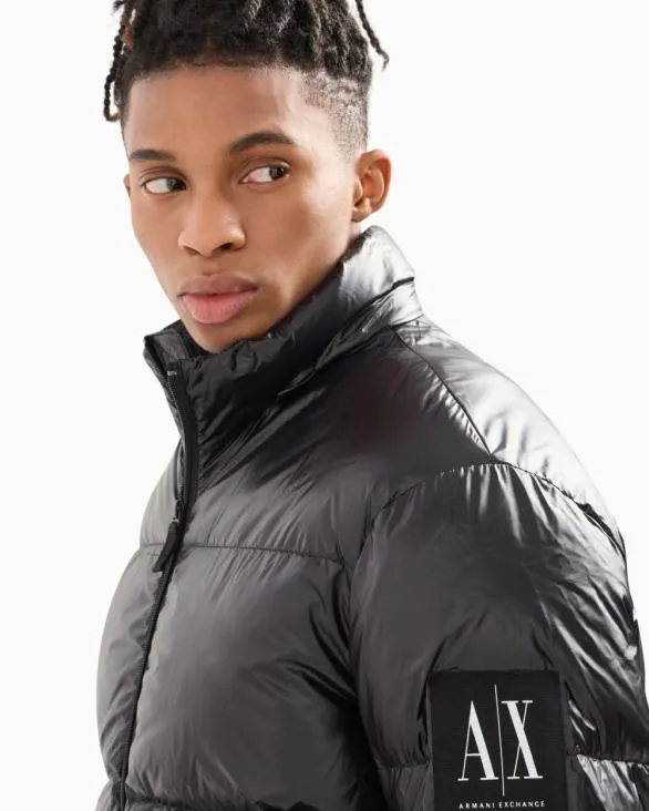 Full Zip Down Jacket With Hood Black Men Armani Outerwear Full Zip Down Jacket With Hood Black Men Armani Outerwear