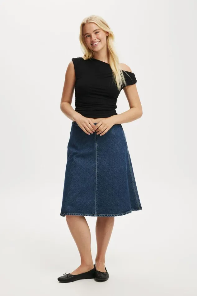 Gigi Denim Midi Skirt Deepwater Blue Women Cotton On Skirts