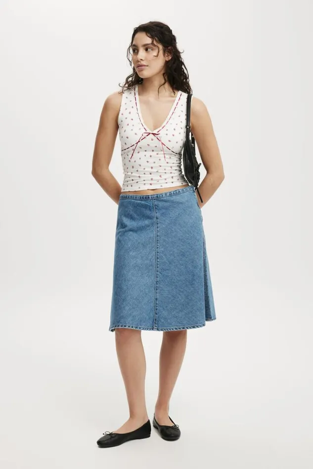 Gigi Denim Midi Skirt Dream Blue Women Cotton On Skirts