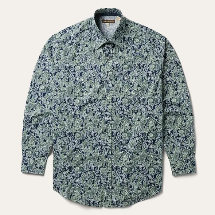 Greenspring Paisley Print Western Shirt Blue Men Stetson Classic Cut