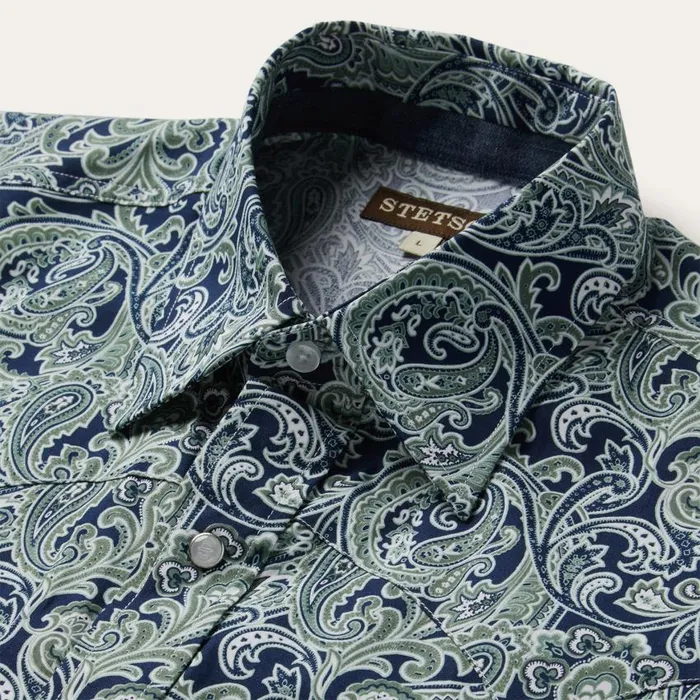 Greenspring Paisley Print Western Shirt Blue Men Stetson Classic Cut