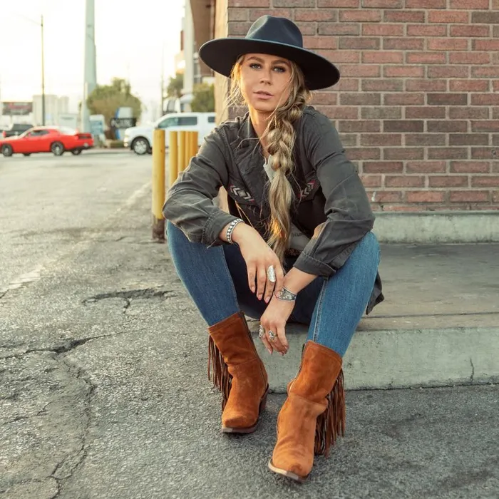 Halle Suede Fringe Side Zip Boot Brown Women Stetson Western