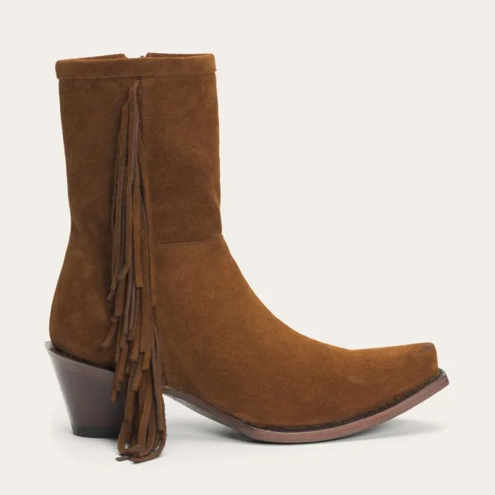 Halle Suede Fringe Side Zip Boot Brown Women Stetson Western