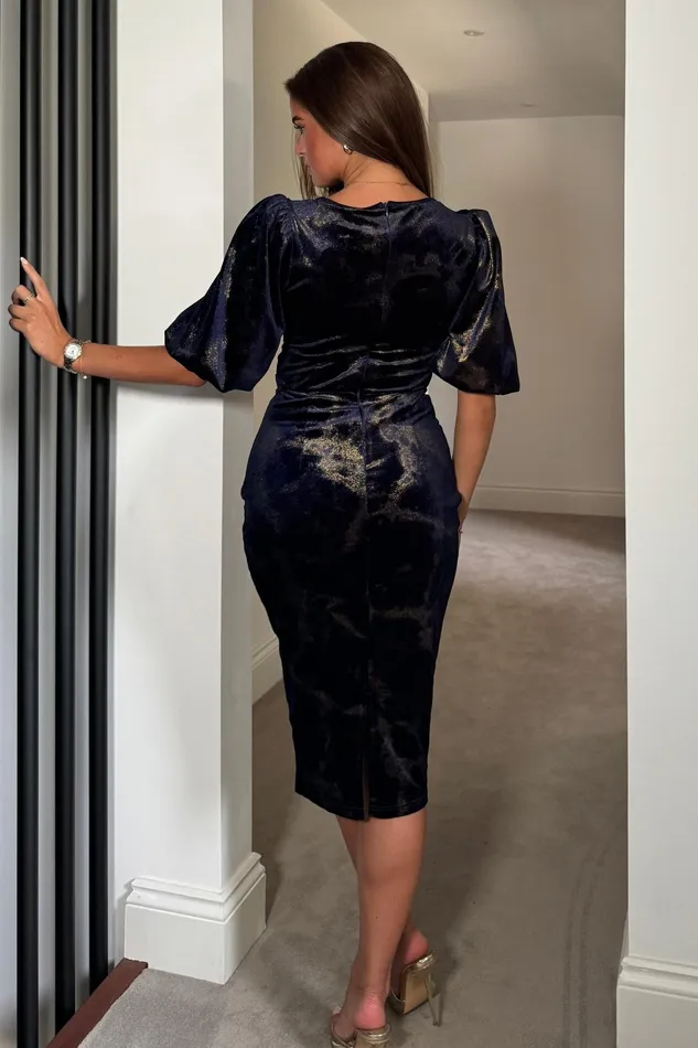 Harbour Gold Print Velvet Wrap Detail Midi Dress Women Girl In Mind Wrap Dresses