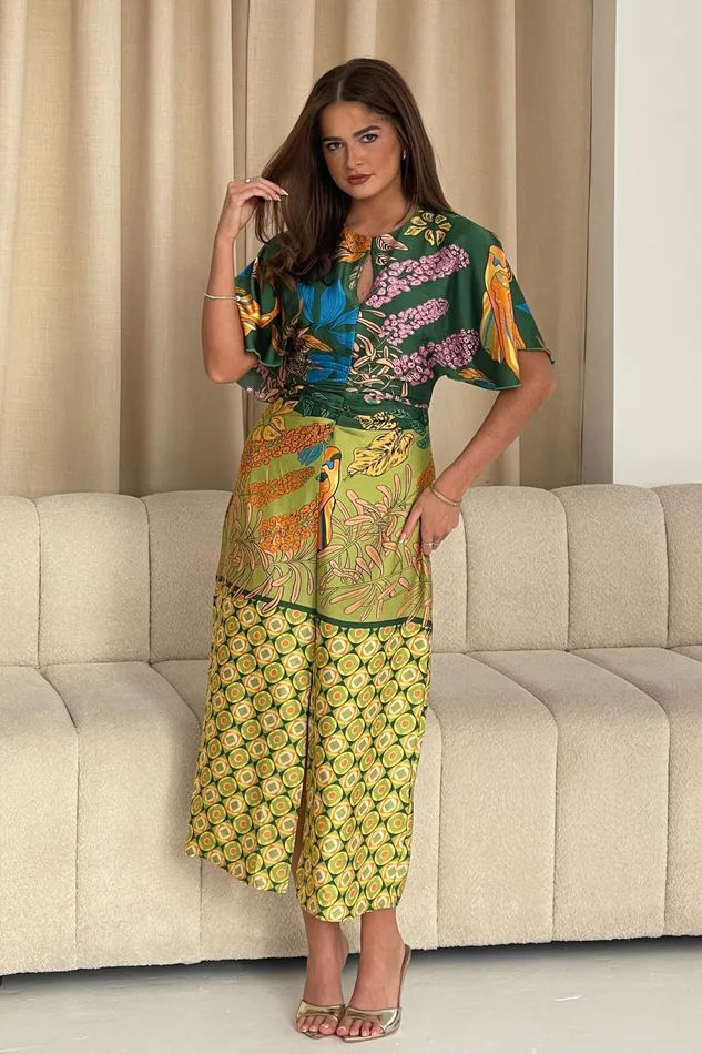 Havanaa Green Multi Midi Dress Women Girl In Mind Midi Dresses