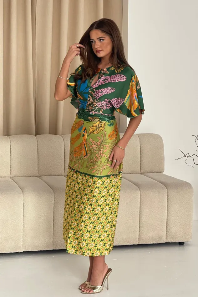 Havanaa Green Multi Midi Dress Women Girl In Mind Midi Dresses