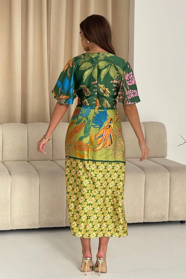 Havanaa Green Multi Midi Dress Women Girl In Mind Midi Dresses