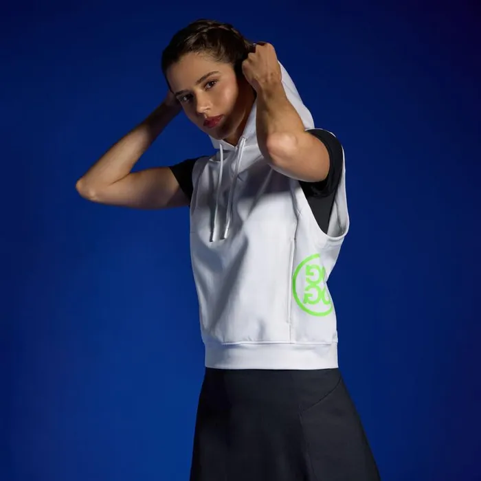Hoodies and Tees Women GFORE DOUBLE KNIT BRUSHED BACK CROPPED SLEEVELESS HOODIE Snow Hoodies and Tees Women GFORE DOUBLE KNIT BRUSHED BACK CROPPED SLEEVELESS HOODIE Snow