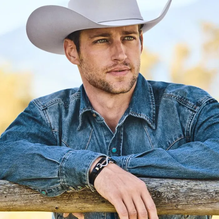 Hook Leather Bracelet Black Leather Men Stetson Bracelets