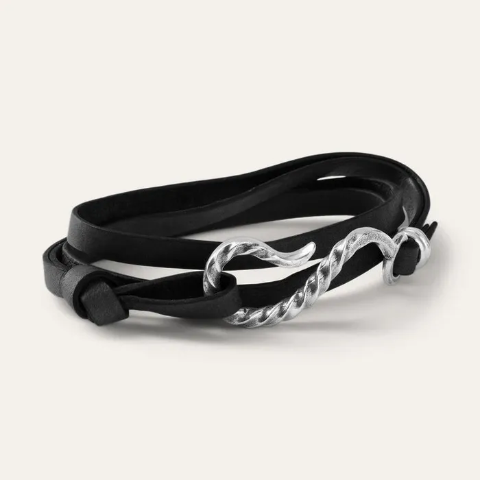 Hook Leather Bracelet Black Leather Men Stetson Bracelets