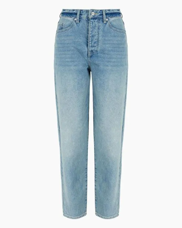 J51 Carrot Fit Jeans In Stiff Denim With Embroidered Monogram Blue Women Armani Denim