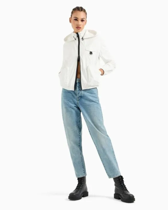 J51 Carrot Fit Jeans In Stiff Denim With Embroidered Monogram Blue Women Armani Denim J51 Carrot Fit Jeans In Stiff Denim With Embroidered Monogram Blue Women Armani Denim