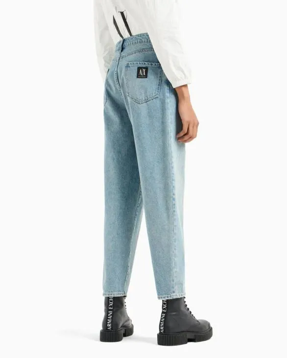 J51 Carrot Fit Jeans In Stiff Denim With Embroidered Monogram Blue Women Armani Denim J51 Carrot Fit Jeans In Stiff Denim With Embroidered Monogram Blue Women Armani Denim