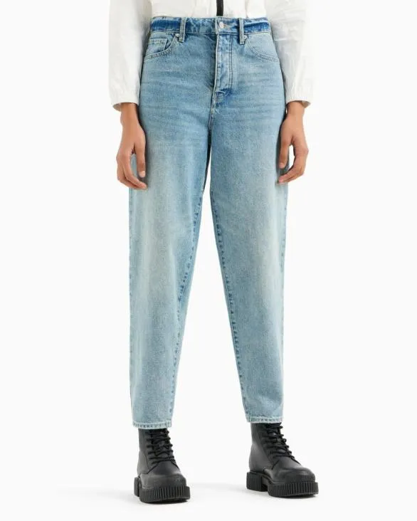 J51 Carrot Fit Jeans In Stiff Denim With Embroidered Monogram Blue Women Armani Denim J51 Carrot Fit Jeans In Stiff Denim With Embroidered Monogram Blue Women Armani Denim