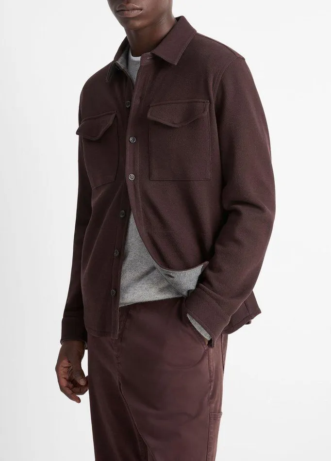 Jackets and Outerwear Men Vince DoubleKnit CottonBlend Piqu Shirt Jacket Oxbloodmedium Heather Grey Jackets and Outerwear Men Vince DoubleKnit CottonBlend Piqu Shirt Jacket Oxbloodmedium Heather Grey