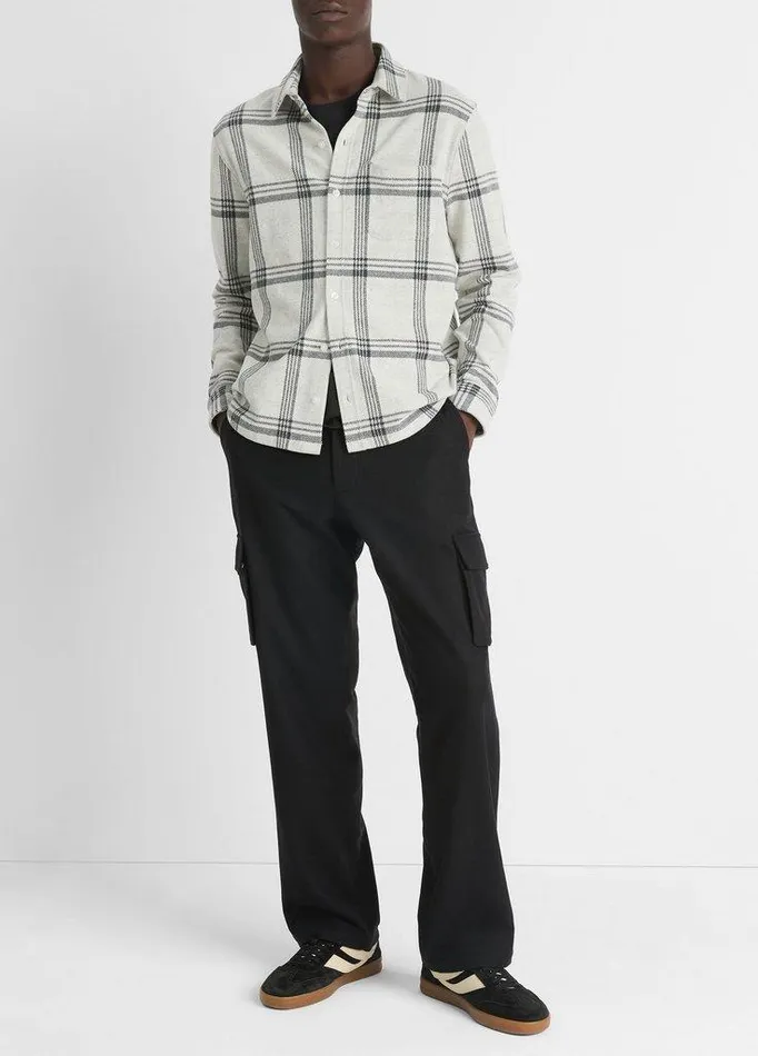 Jackets and Outerwear Men Vince Plaid CottonBlend Shirt Jacket Light Heather Grey Combo