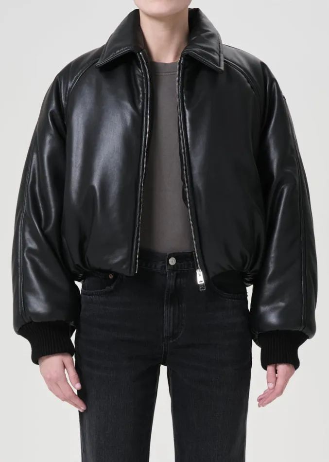 Jackets and Outerwear Women Agolde Shoreditch Ski Club X AGOLDE Tate Padded Vegan Leather Bomber In Black