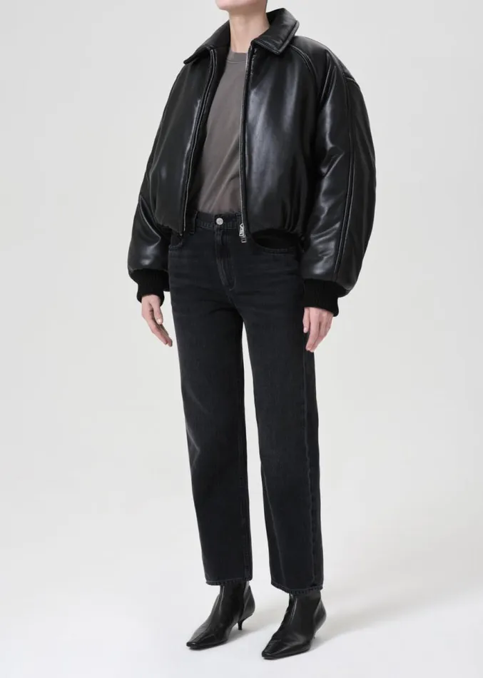 Jackets and Outerwear Women Agolde Shoreditch Ski Club X AGOLDE Tate Padded Vegan Leather Bomber In Black