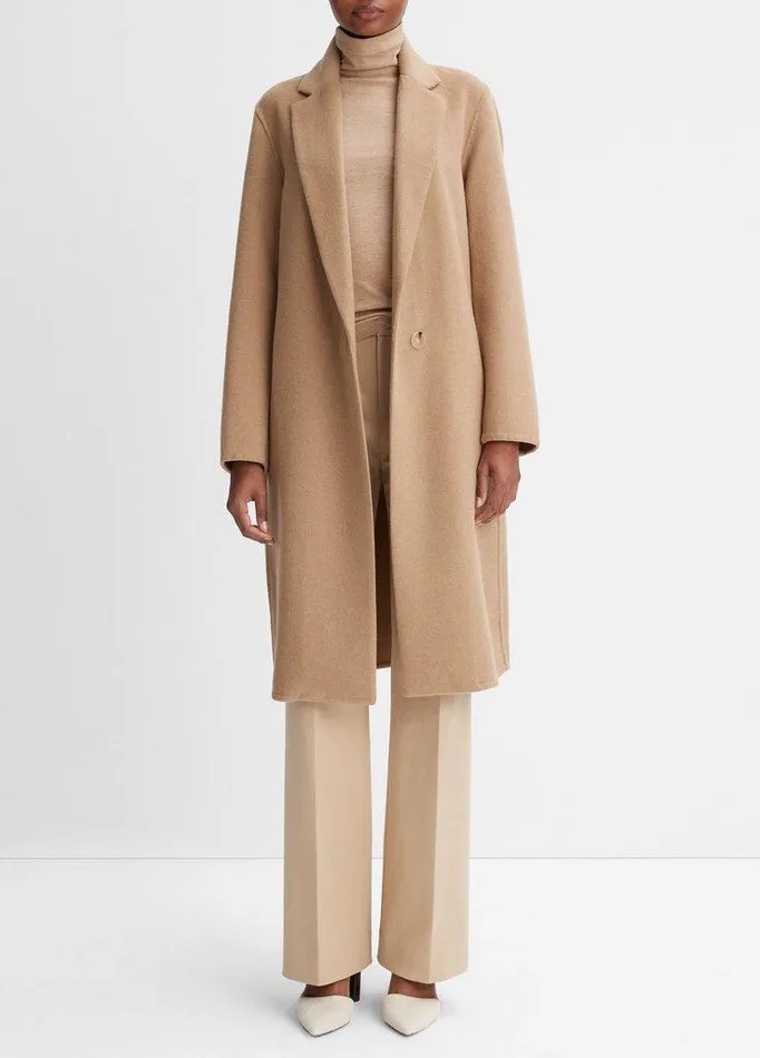 Jackets and Outerwear Women Vince Classic WoolBlend Straight Coat Camello