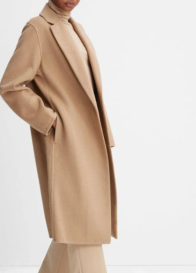 Jackets and Outerwear Women Vince Classic WoolBlend Straight Coat Camello Jackets and Outerwear Women Vince Classic WoolBlend Straight Coat Camello