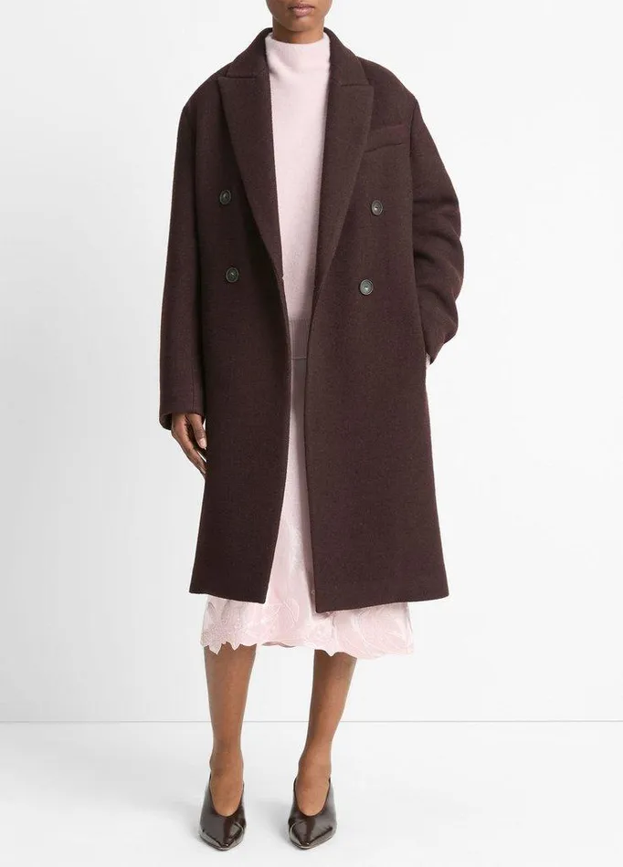 Jackets and Outerwear Women Vince Textured WoolBlend DoubleBreasted Coat Ganache
