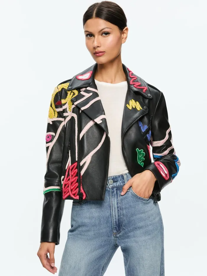 Jackets Coats Women Alice Olivia AO X TOM WESSELMANN CODY LEATHER MOTO JACKET Natural Beauty