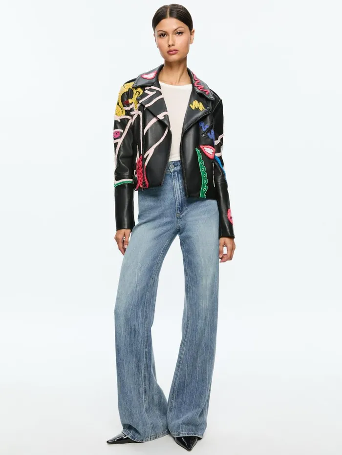 Jackets Coats Women Alice Olivia AO X TOM WESSELMANN CODY LEATHER MOTO JACKET Natural Beauty